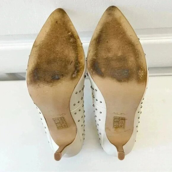 Aldo Pumps High Heel Pointed Toe Leather Stilletos Court Shoes Studded Ivory 7.5 - Picture 8 of 16